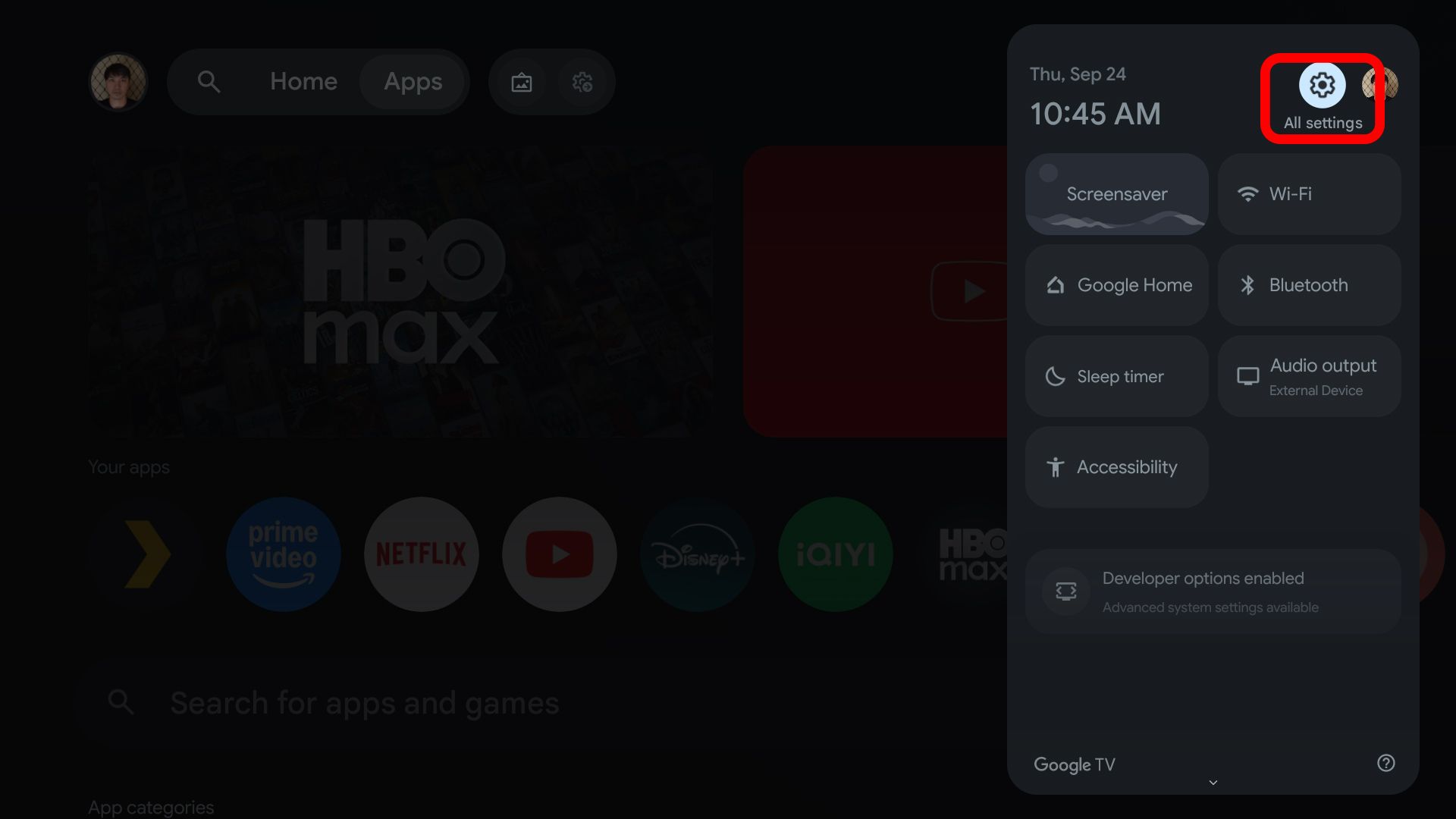 Google TV Streamer All settings button