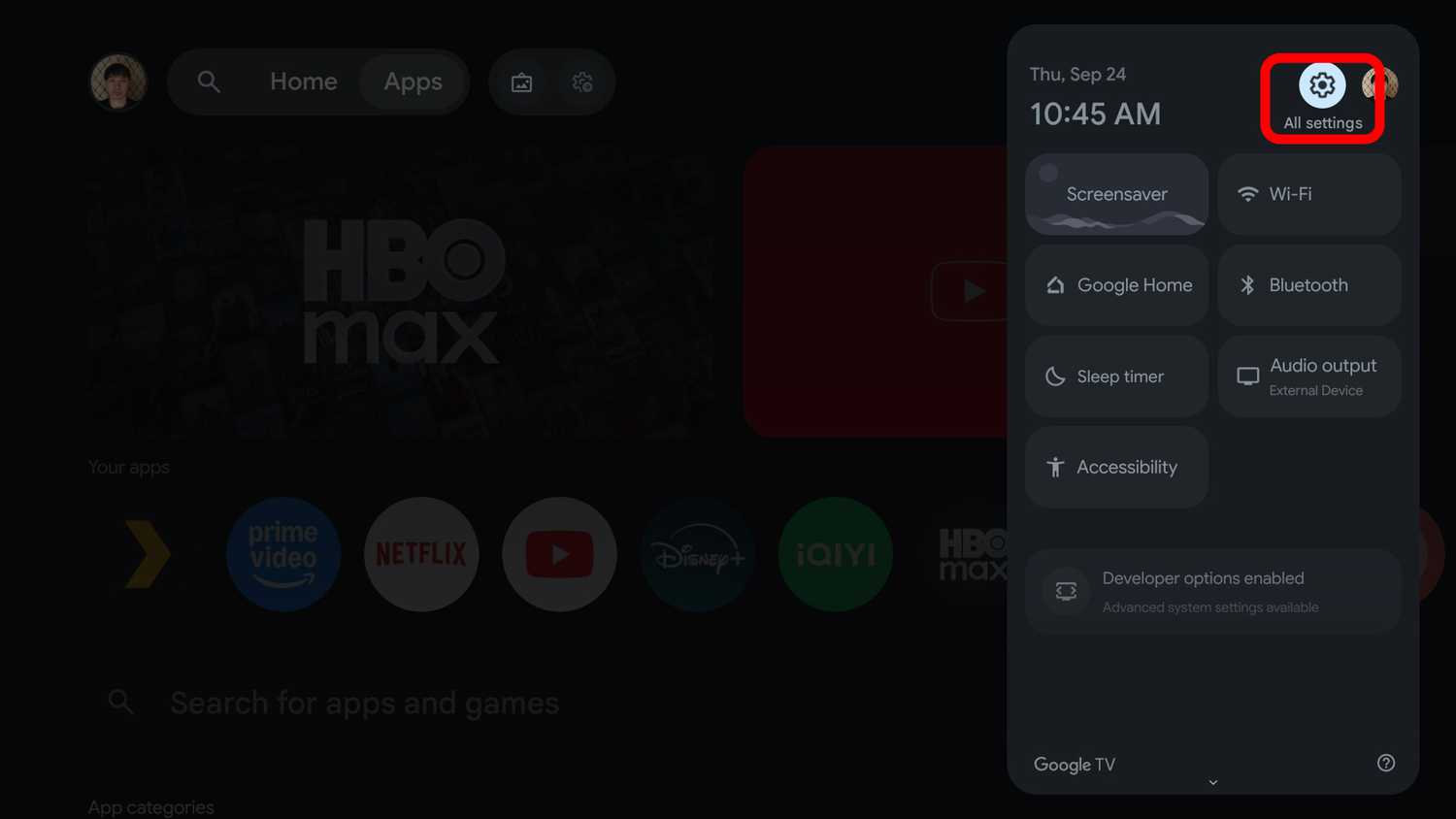 Google TV Streamer All settings button