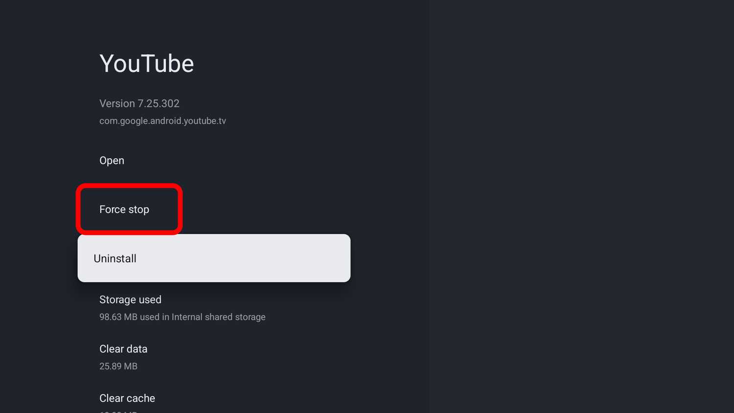 Google TV Streamer Force stop button