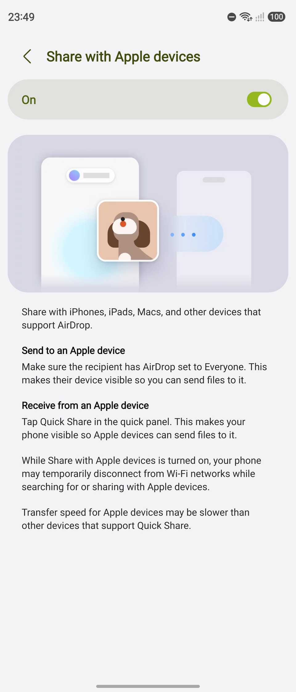 Quick Share setting on One UI