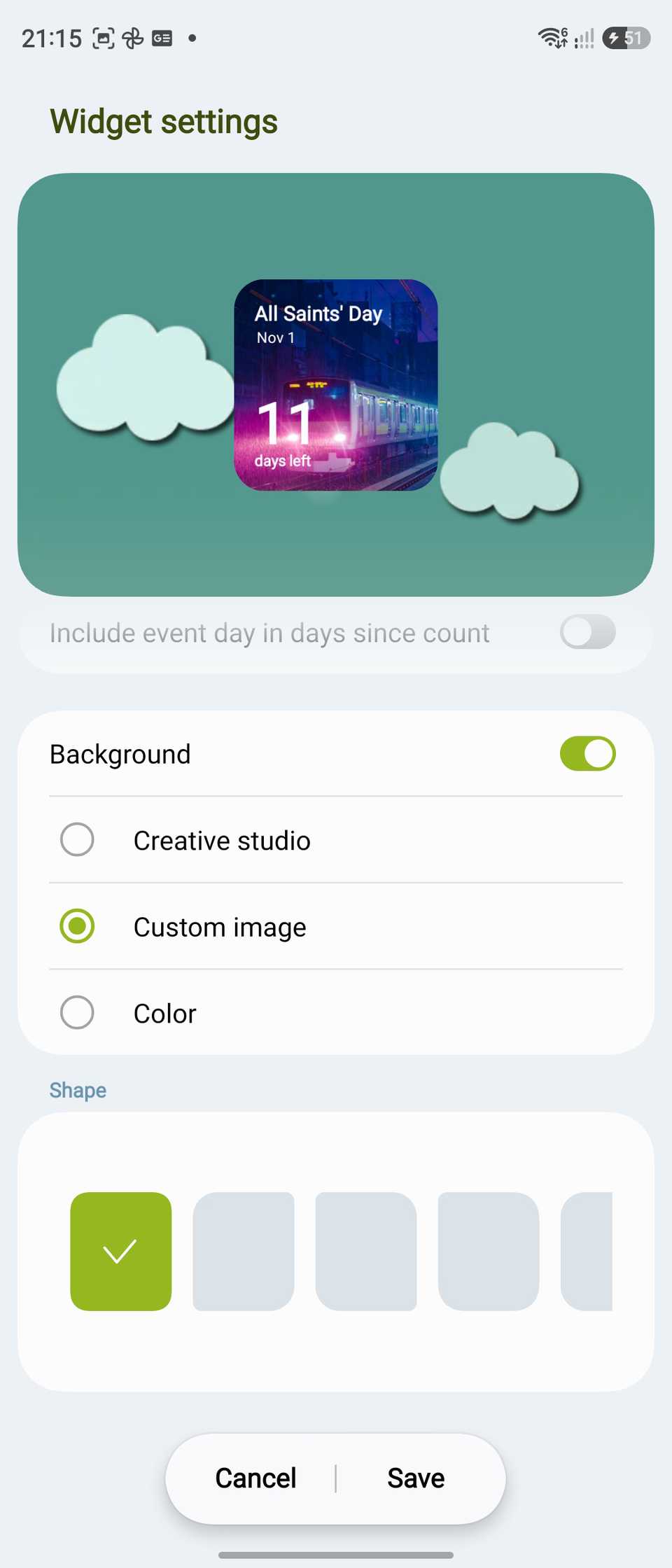 Screenshot della personalizzazione delle impostazioni del widget dell'interfaccia utente Samsung One