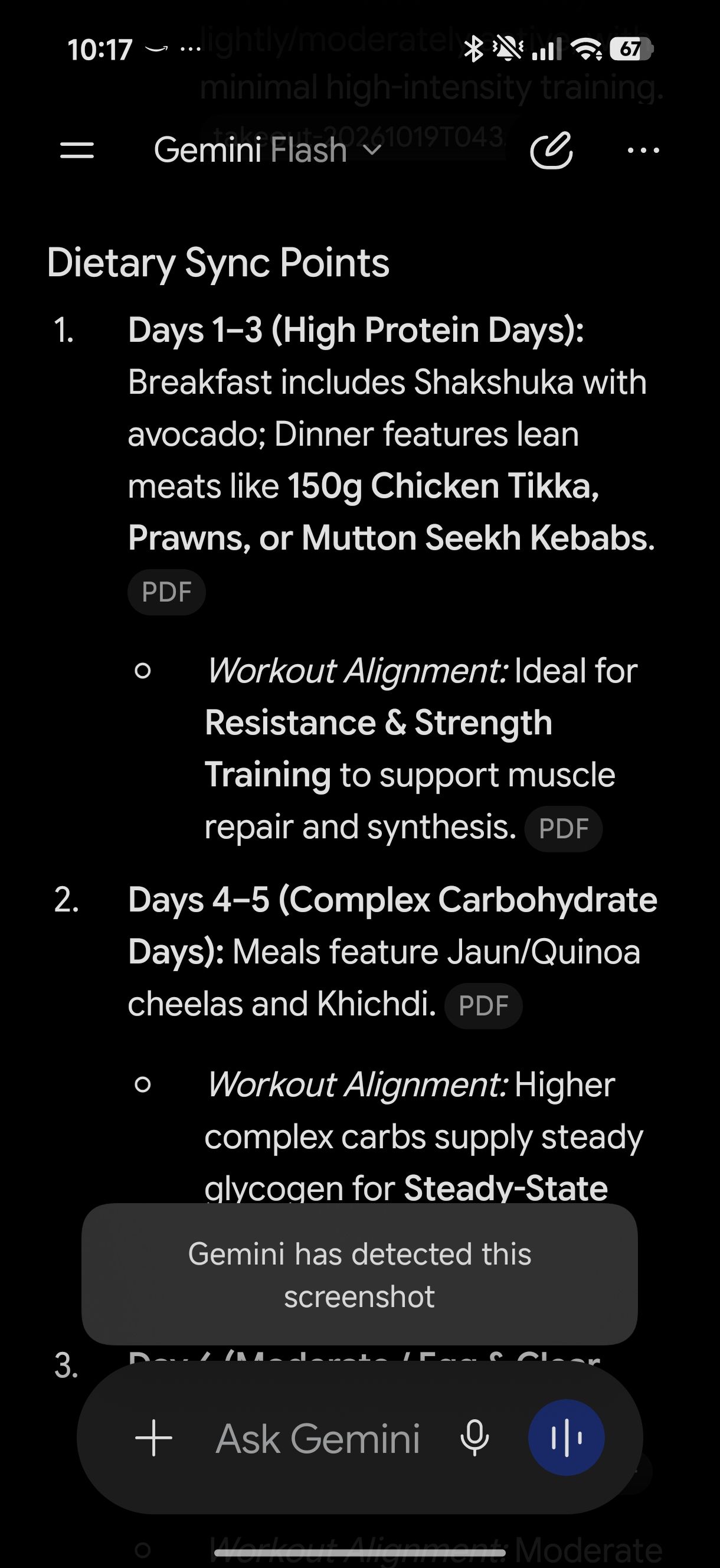 Gemini using data from diet plan for workout routine generation