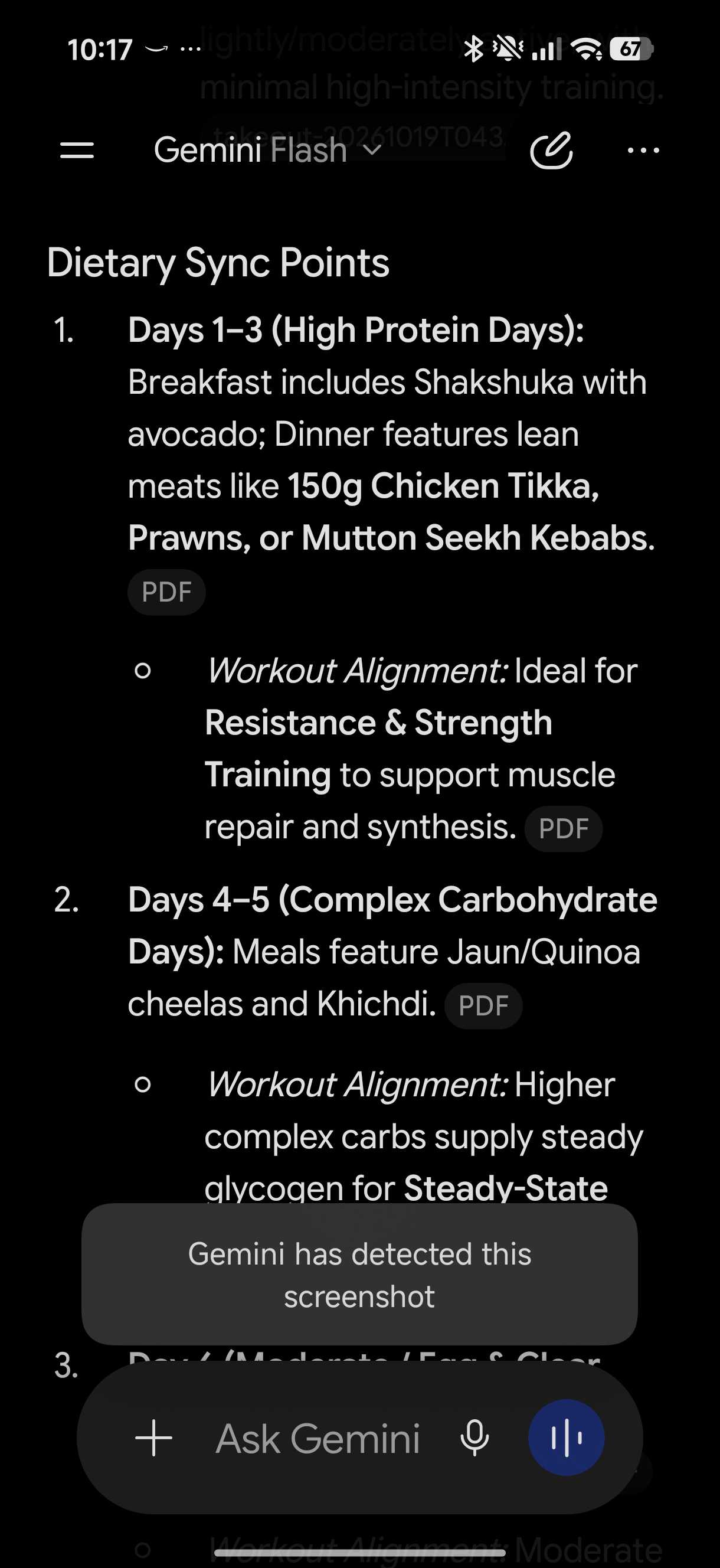 Gemini using data from diet plan for workout routine generation
