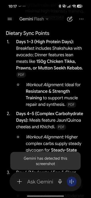 Gemini using data from diet plan for workout routine generation