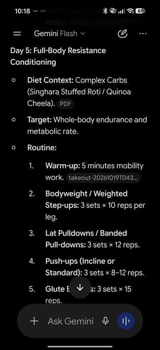 Gemini showing what workout routine to follow for day 5 using data from Fitbit Air