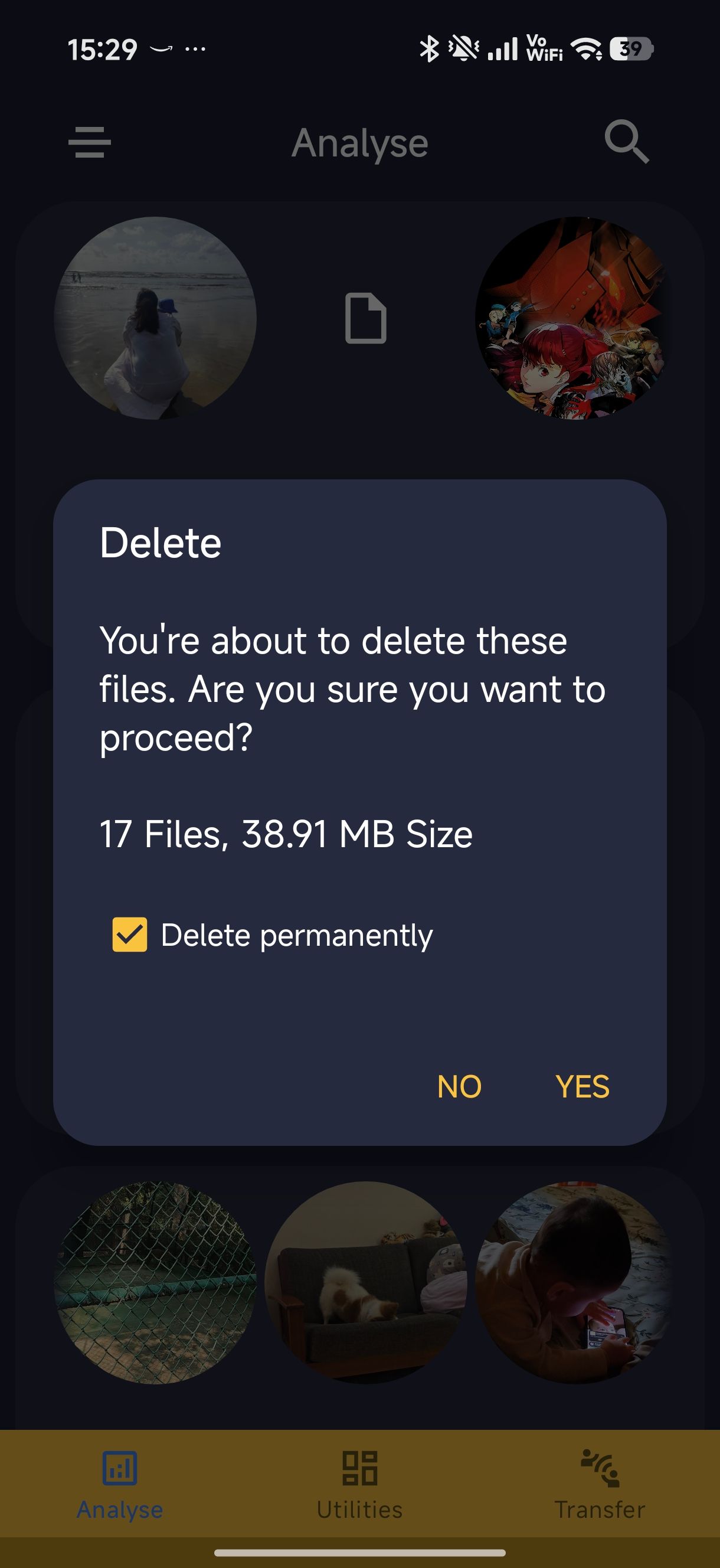Amaze file utilities delete menu showing permanent delete feature