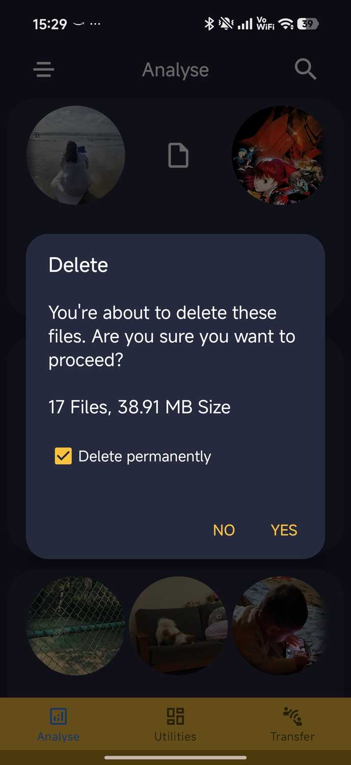 Amaze file utilities delete menu showing permanent delete feature