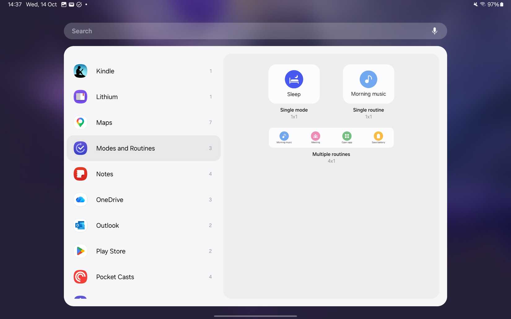 Aggiunta del widget Modalità alla schermata iniziale.