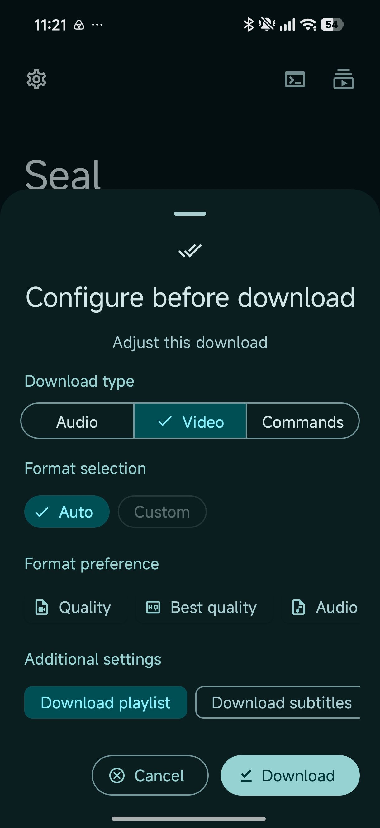 Seal configure settings before downloading
