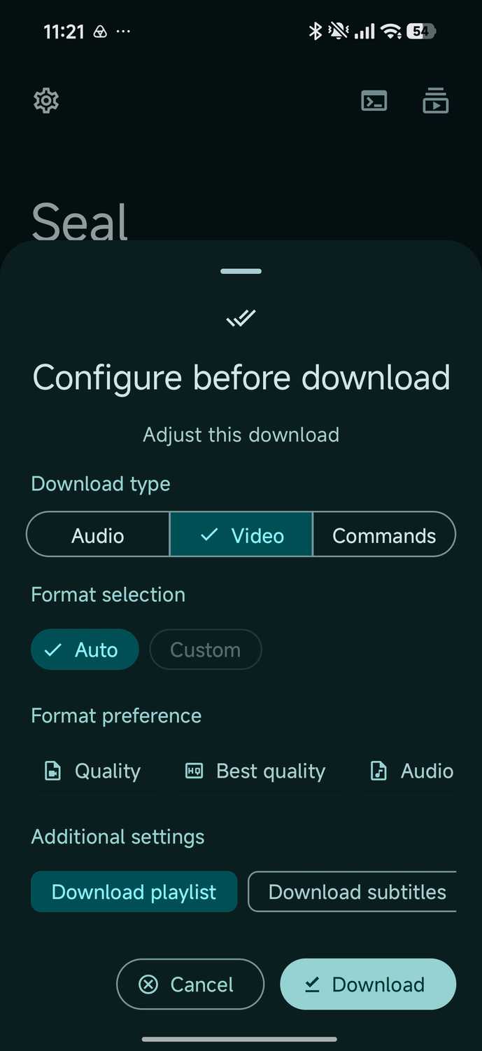 Seal configure settings before downloading