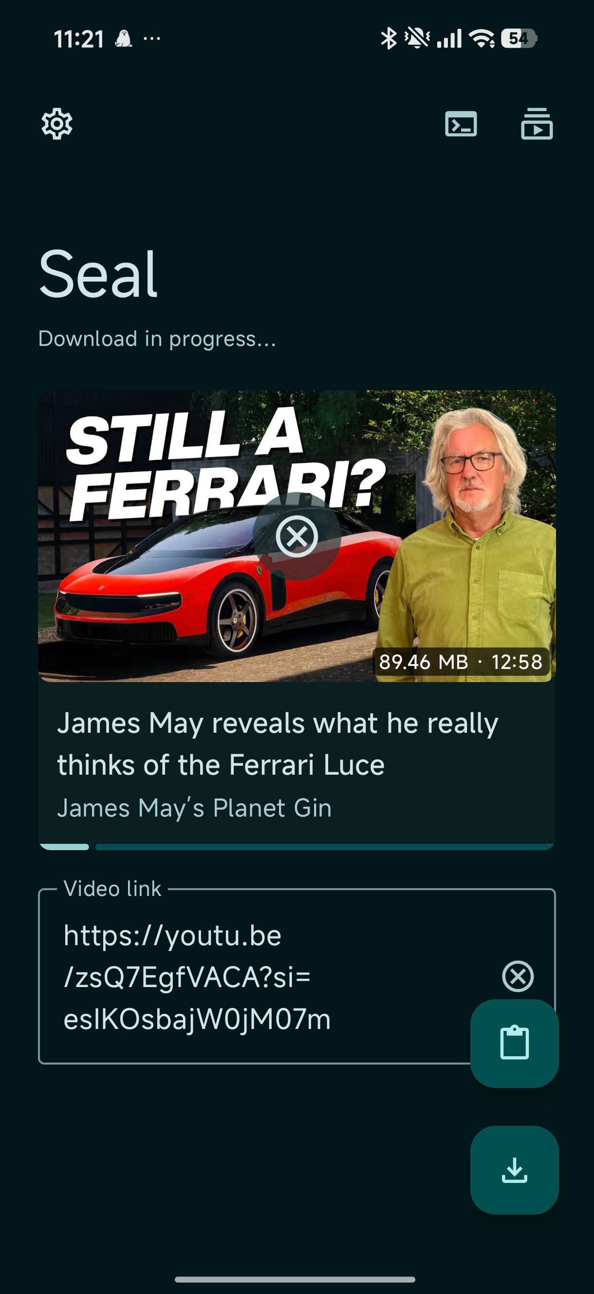 Seal downloading a YouTube video featuring James May 