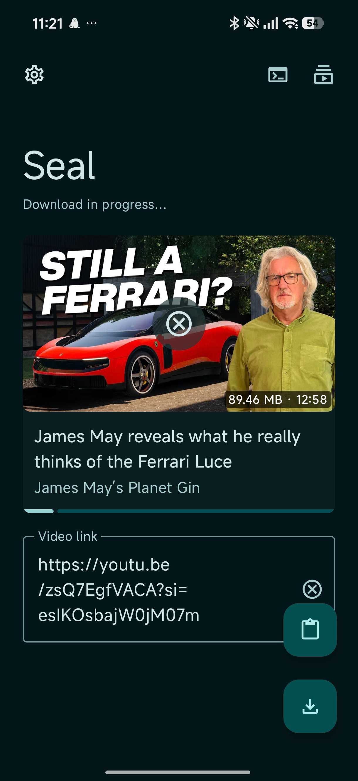 Seal downloading a YouTube video featuring James May