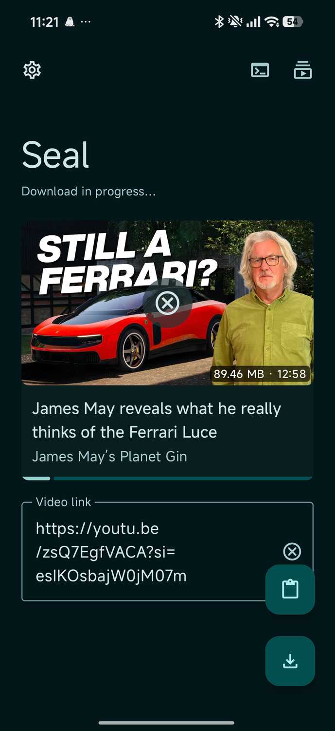 Seal downloading a YouTube video featuring James May