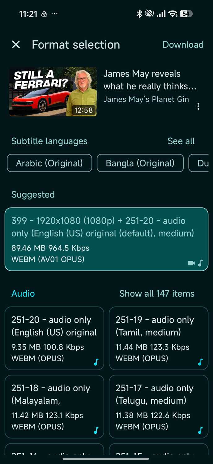 Seal download configure summary and format selection before download
