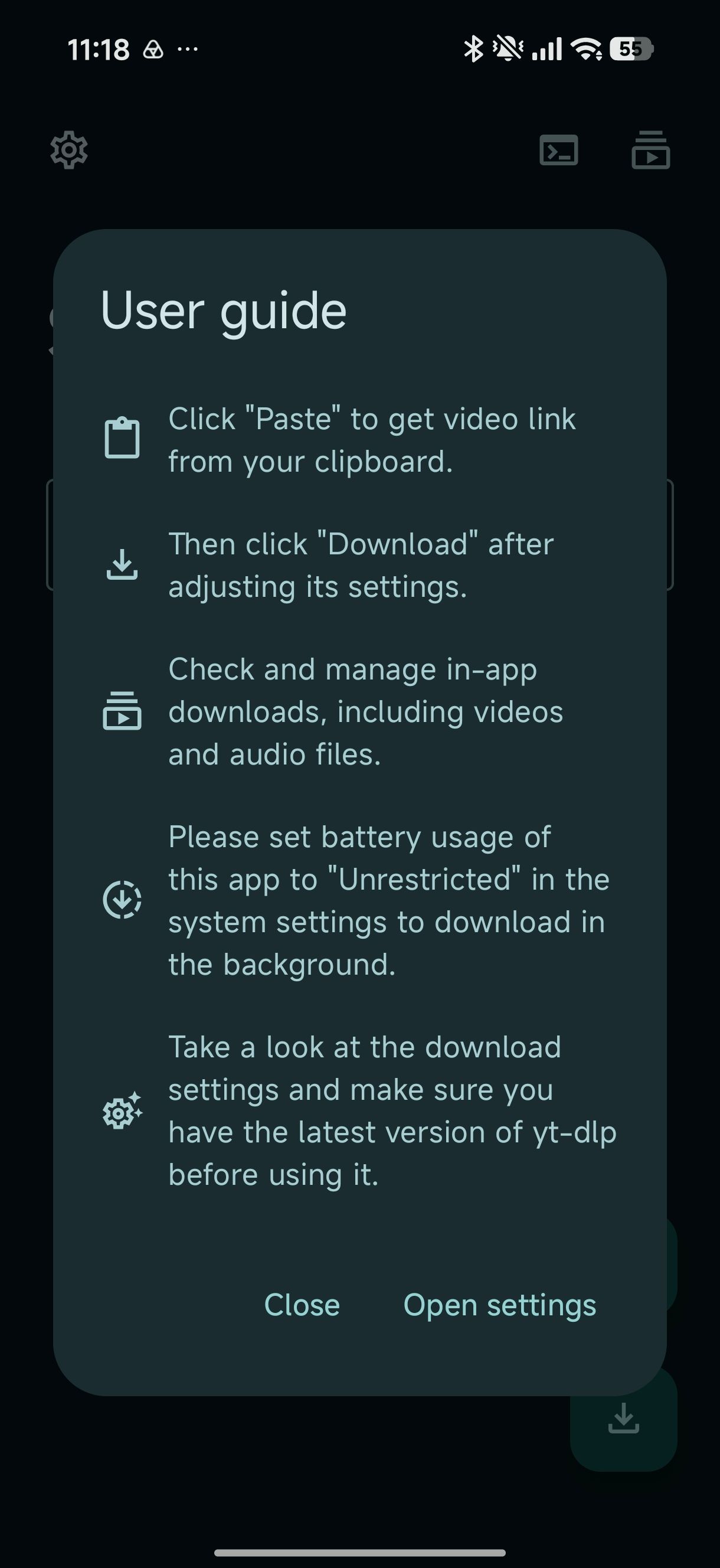 Seal user guide instructions after opening app for first time