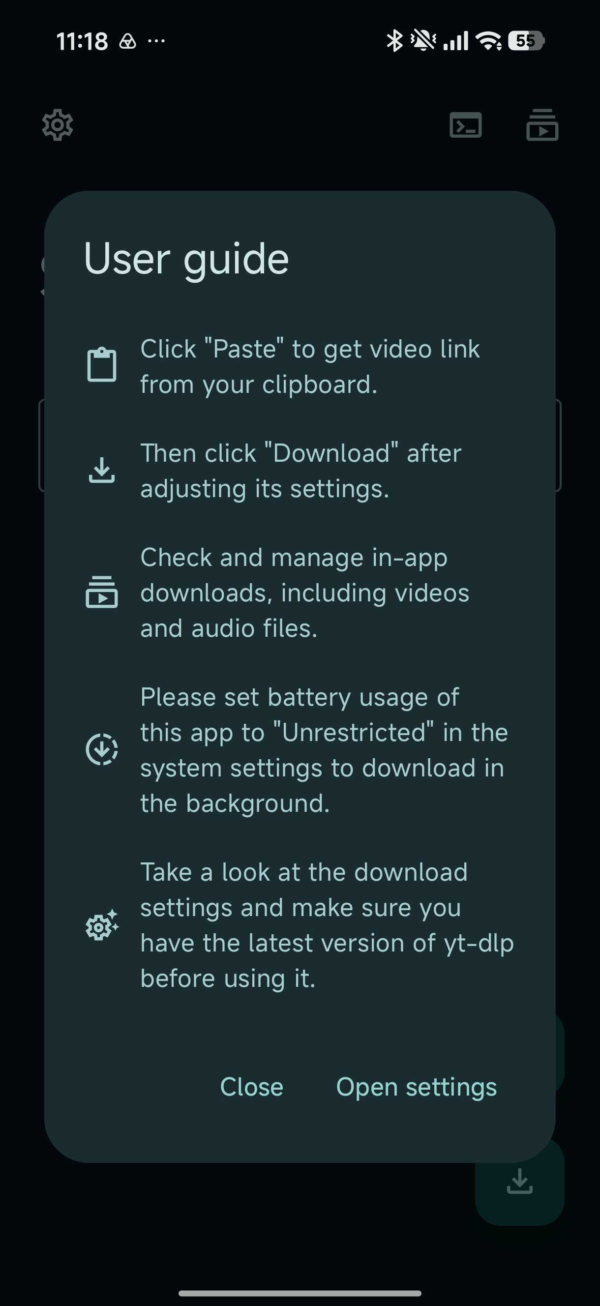 Seal user guide instructions after opening app for first time