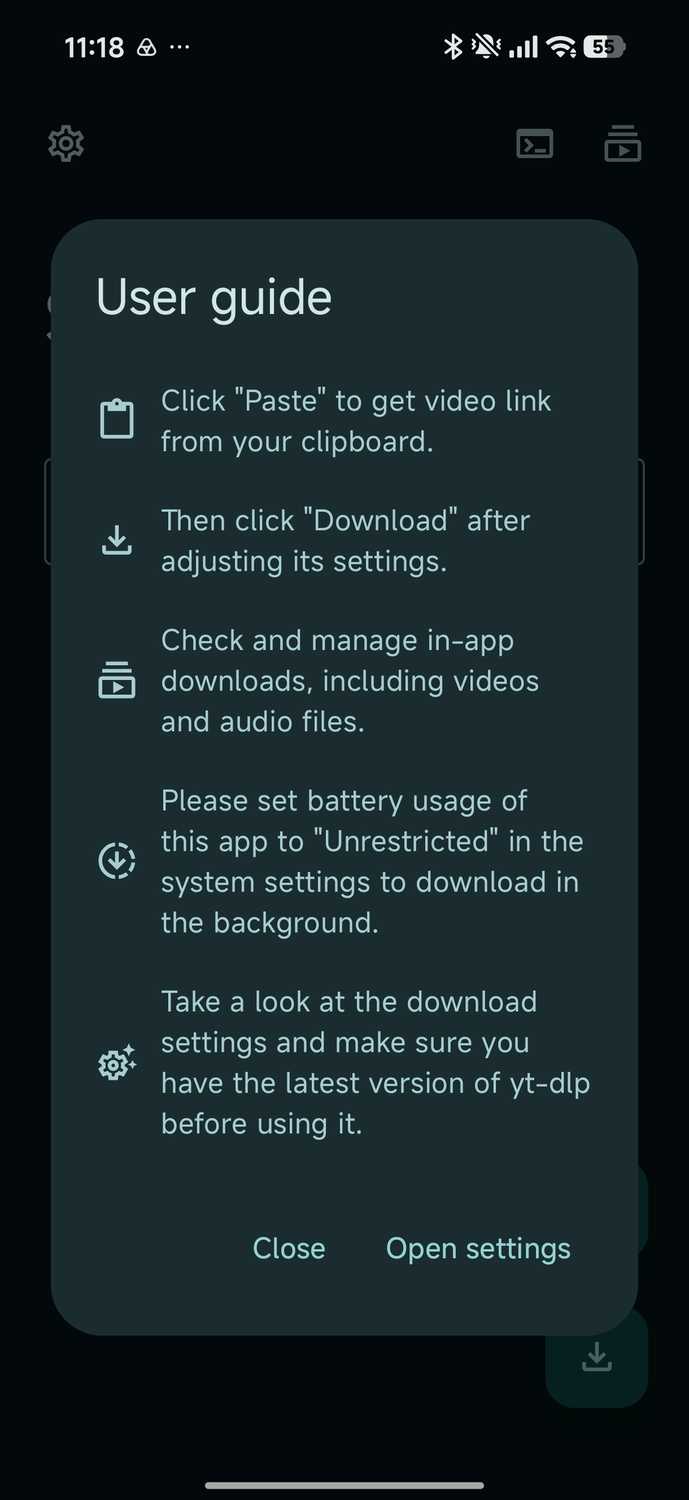 Seal user guide instructions after opening app for first time