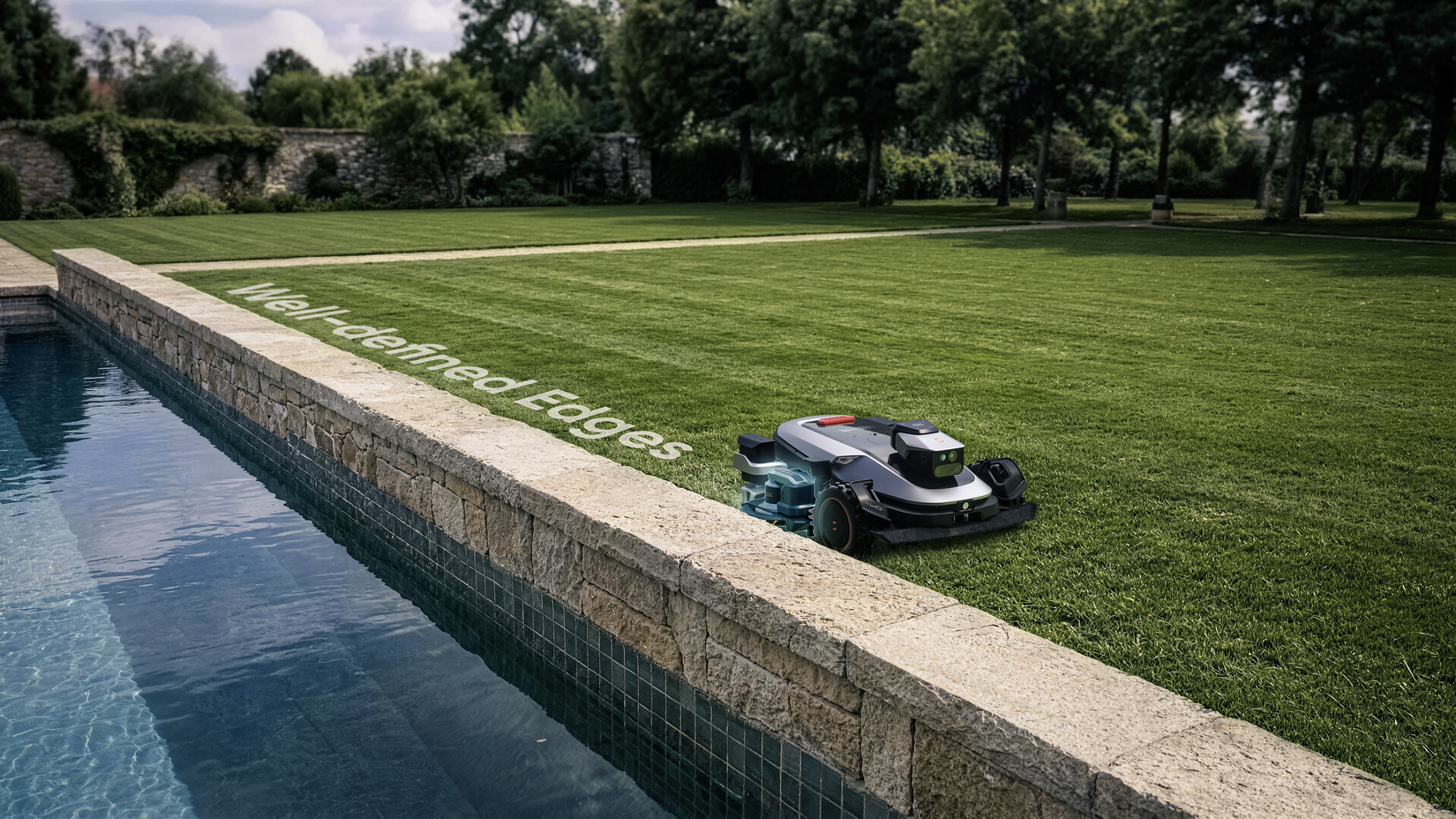 The Sunseeker X8 Plus closely edging a yard.