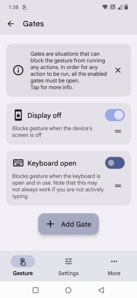 Screenshot showing the Tap, Tap app's Gates section