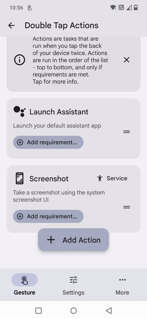 Screenshot showing the Tap, Tap app's Double Tap actions