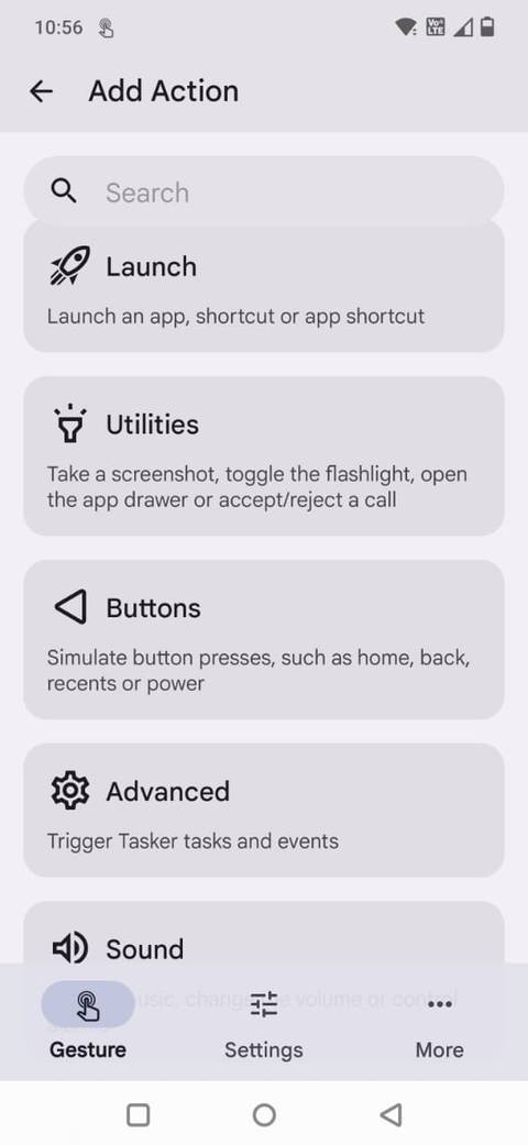 Screenshot showing the Tap, Tap app's Add Action screen