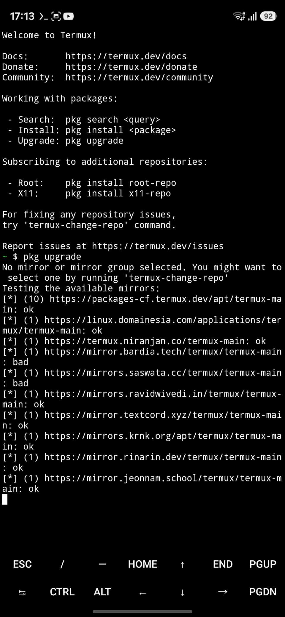 Termux package upgrade