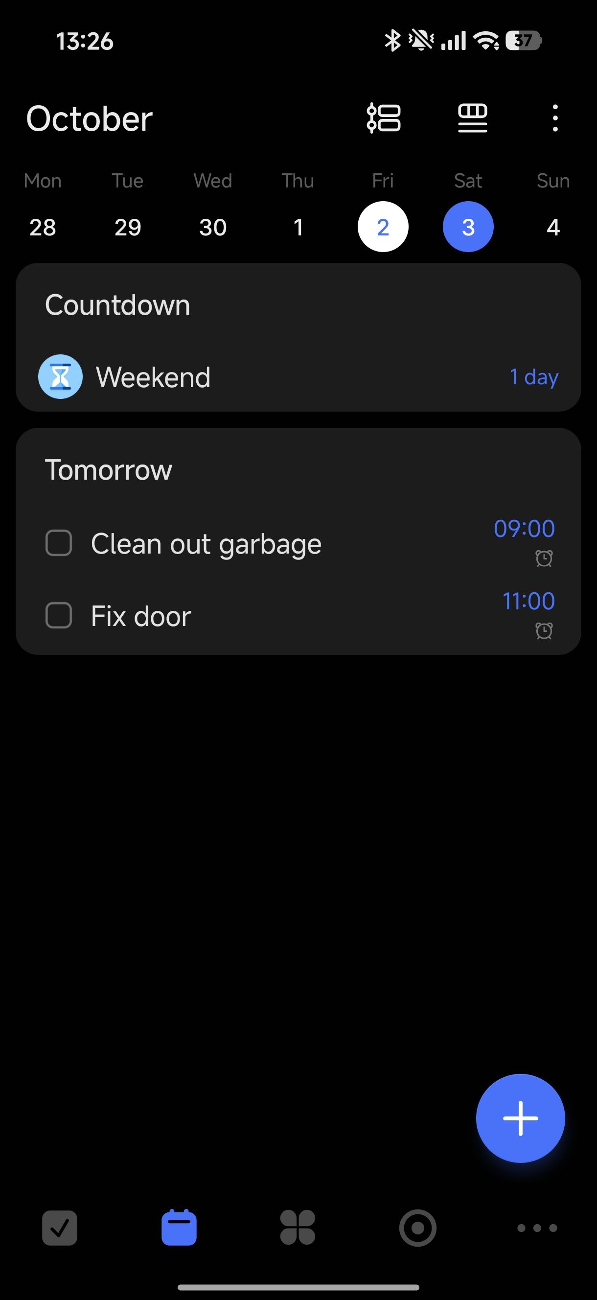 TickTick calender view showing tasks for the day