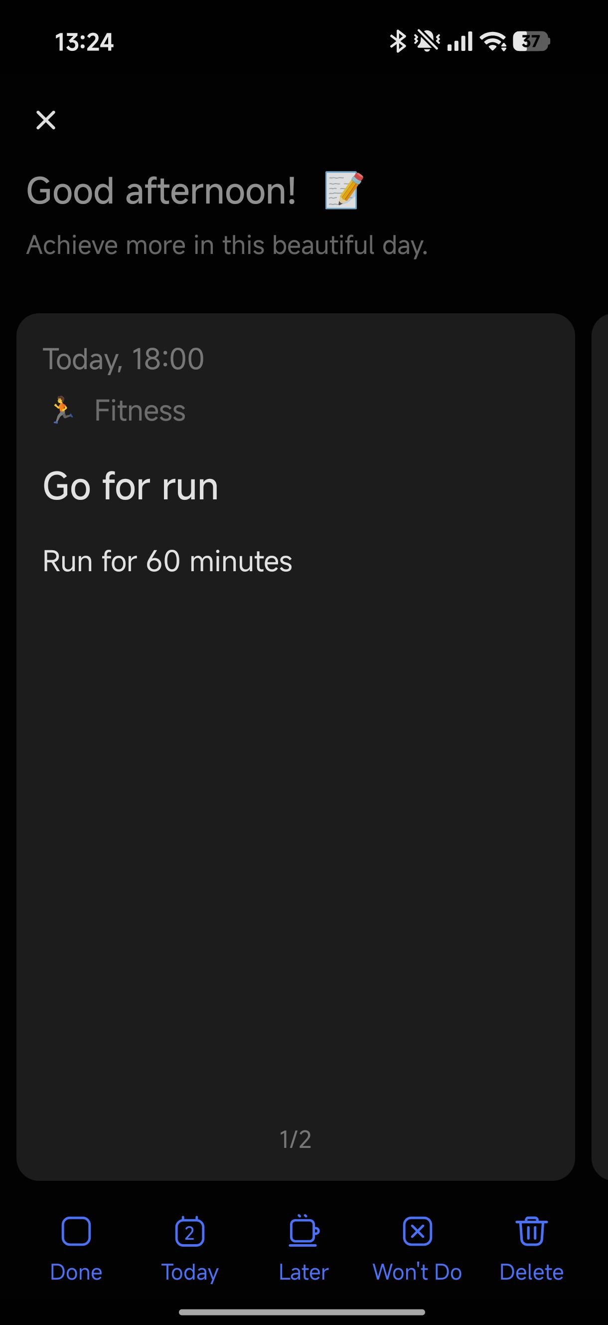 TickTick plan your day feature showing tasks for the day