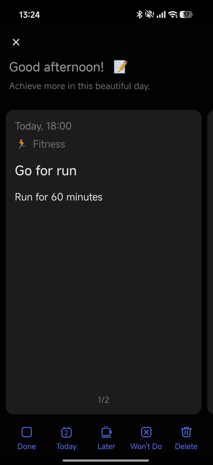TickTick plan your day feature showing tasks for the day