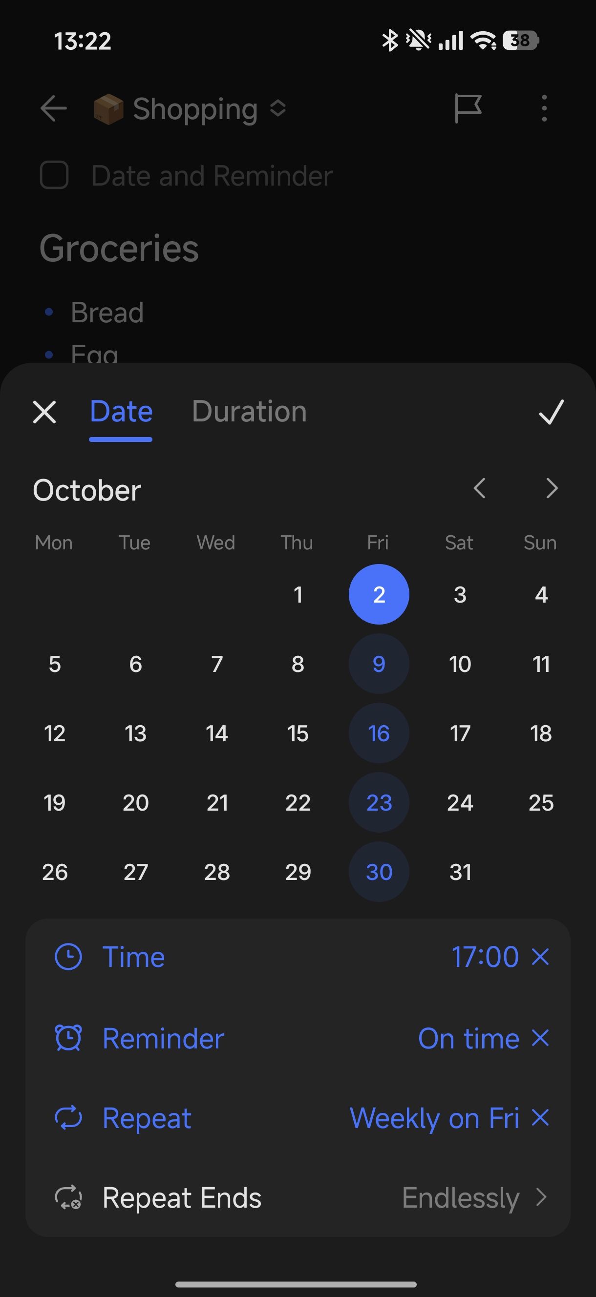 TickTick applying reminder settings with time and date
