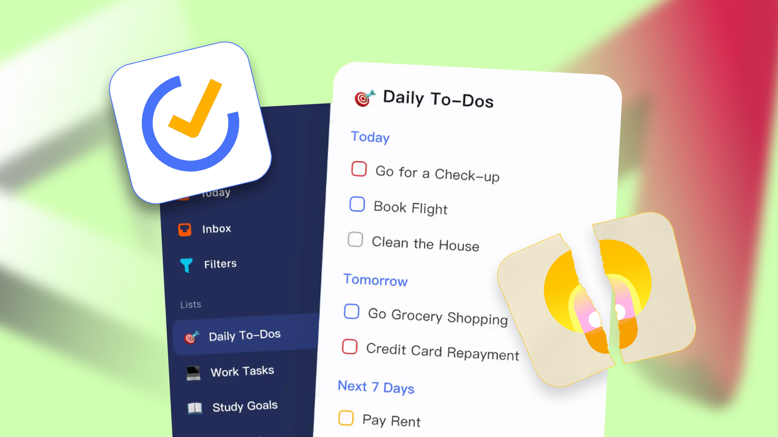 TickTick to-do list shown with a torn Google Keep icon.