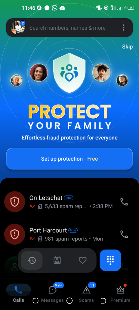 Truecaller homepage displaying an ad