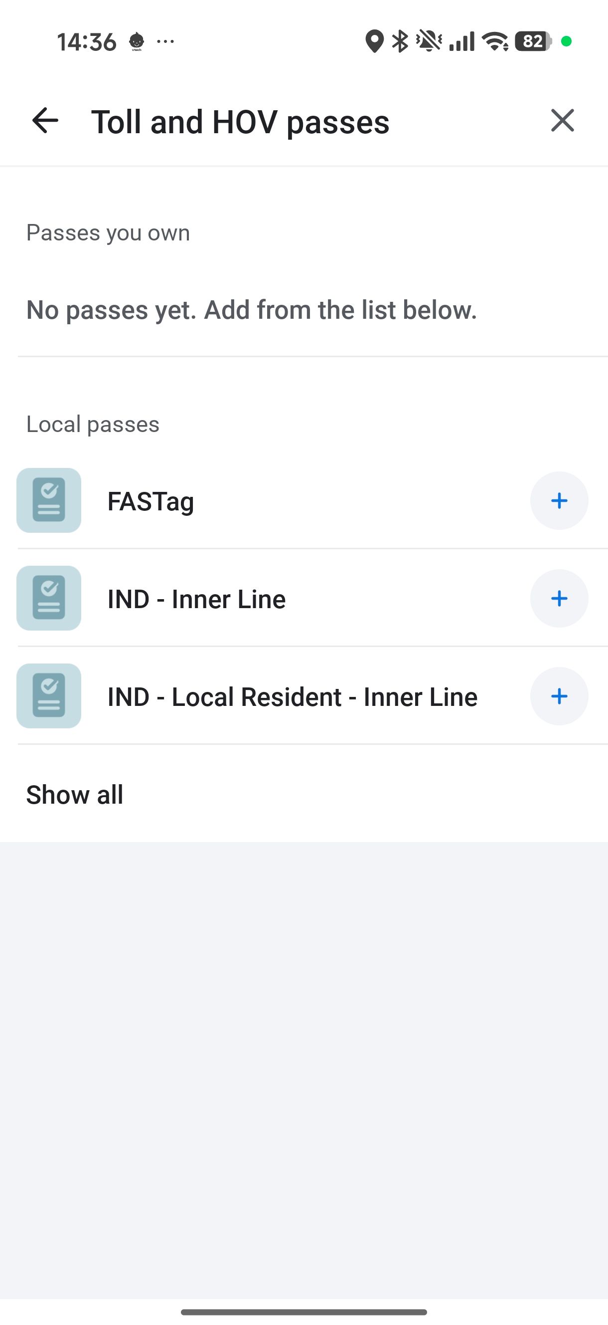 Screenshot from Waze showing Toll and HOV pass and service options