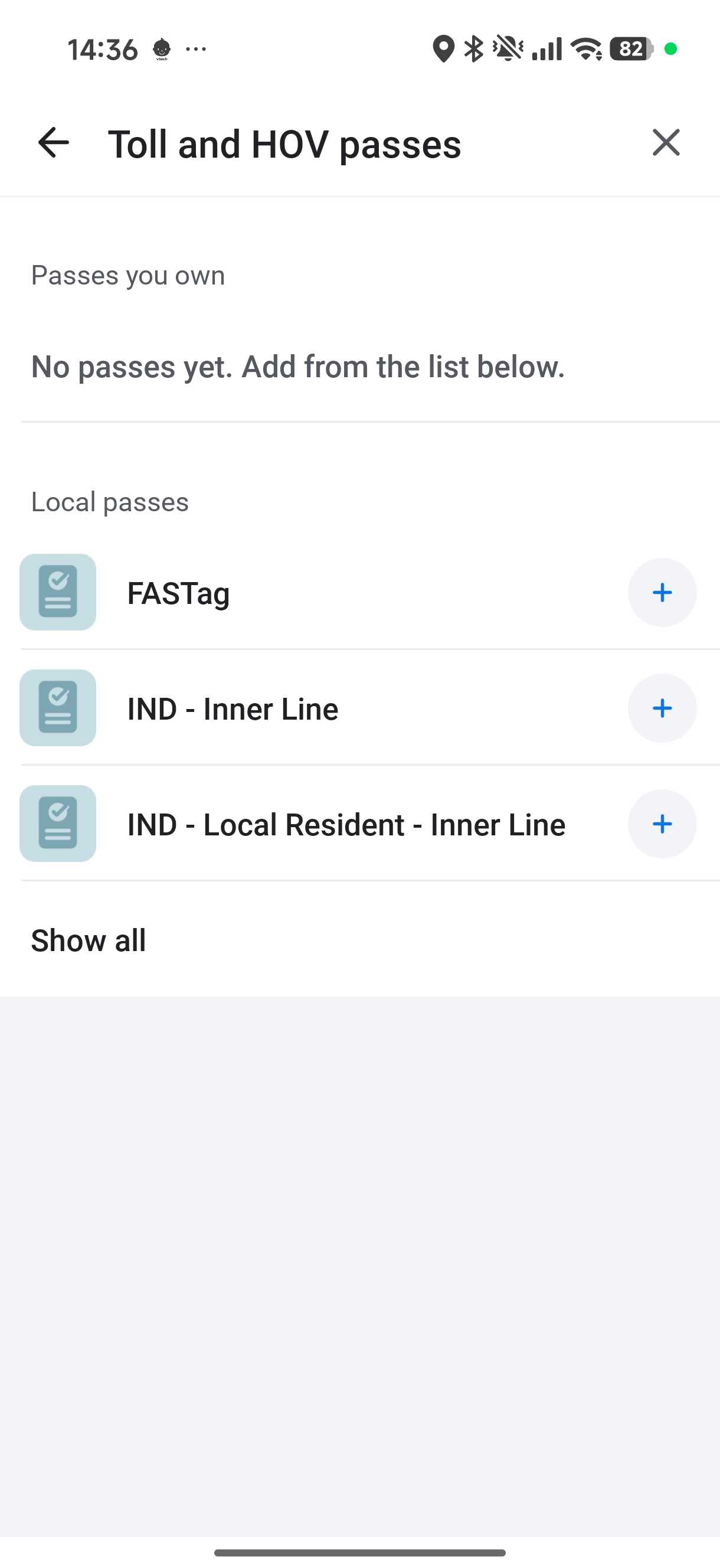 Screenshot from Waze showing Toll and HOV pass and service options