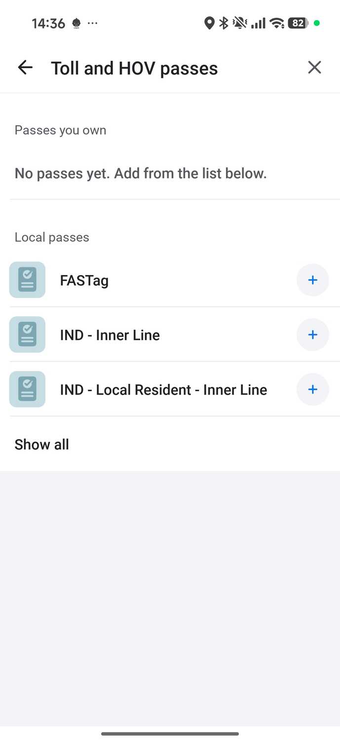Screenshot from Waze showing Toll and HOV pass and service options