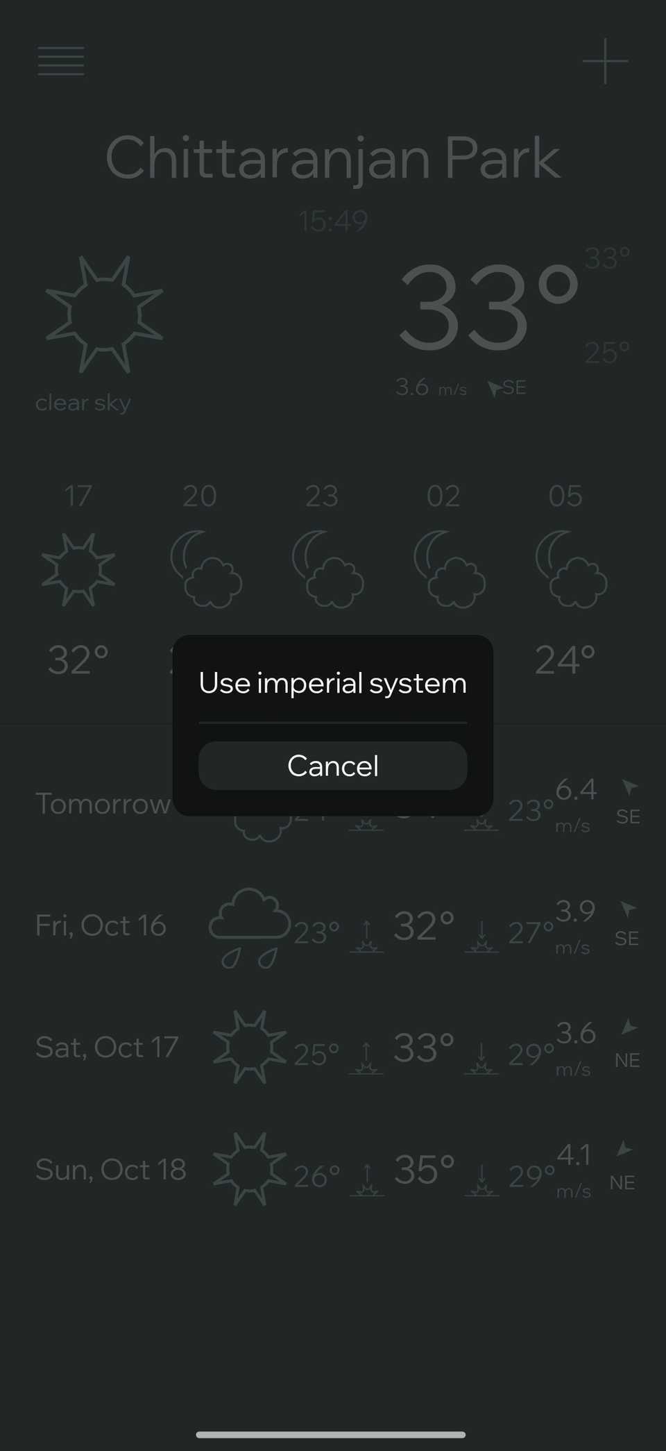 Weather Cool and Hot setting that lets users change imperial or metric system