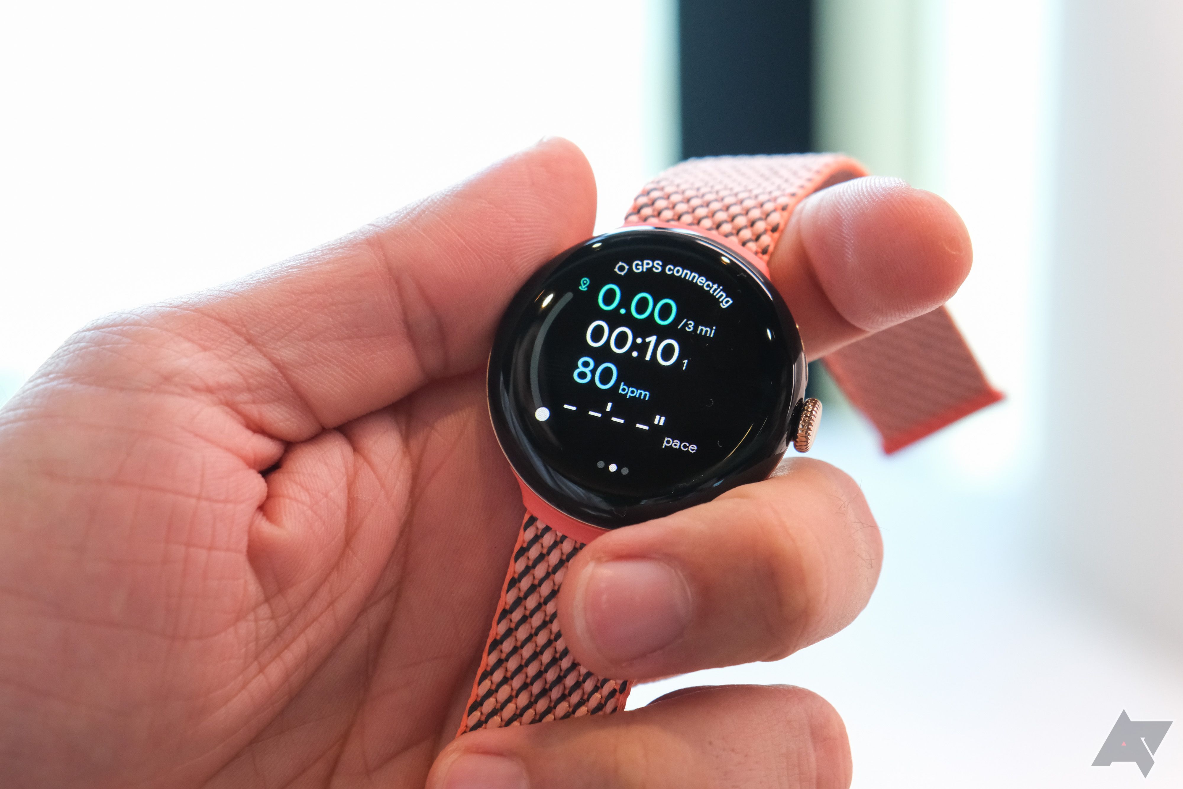 The Google Pixel Watch 2 showing health and wellness metrics