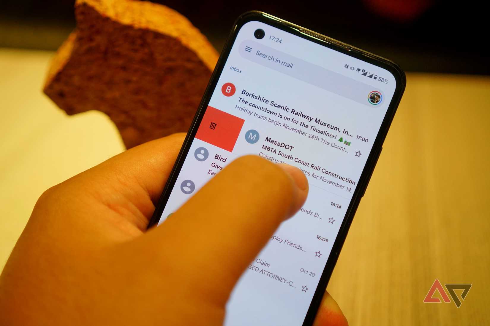 Ação de deslizar no Gmail para Android