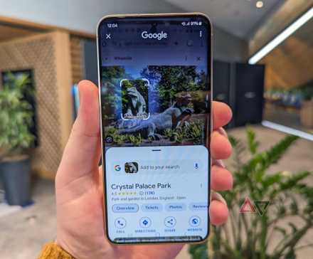 A hand holding a Samsung phone showing the Circle to Search feature