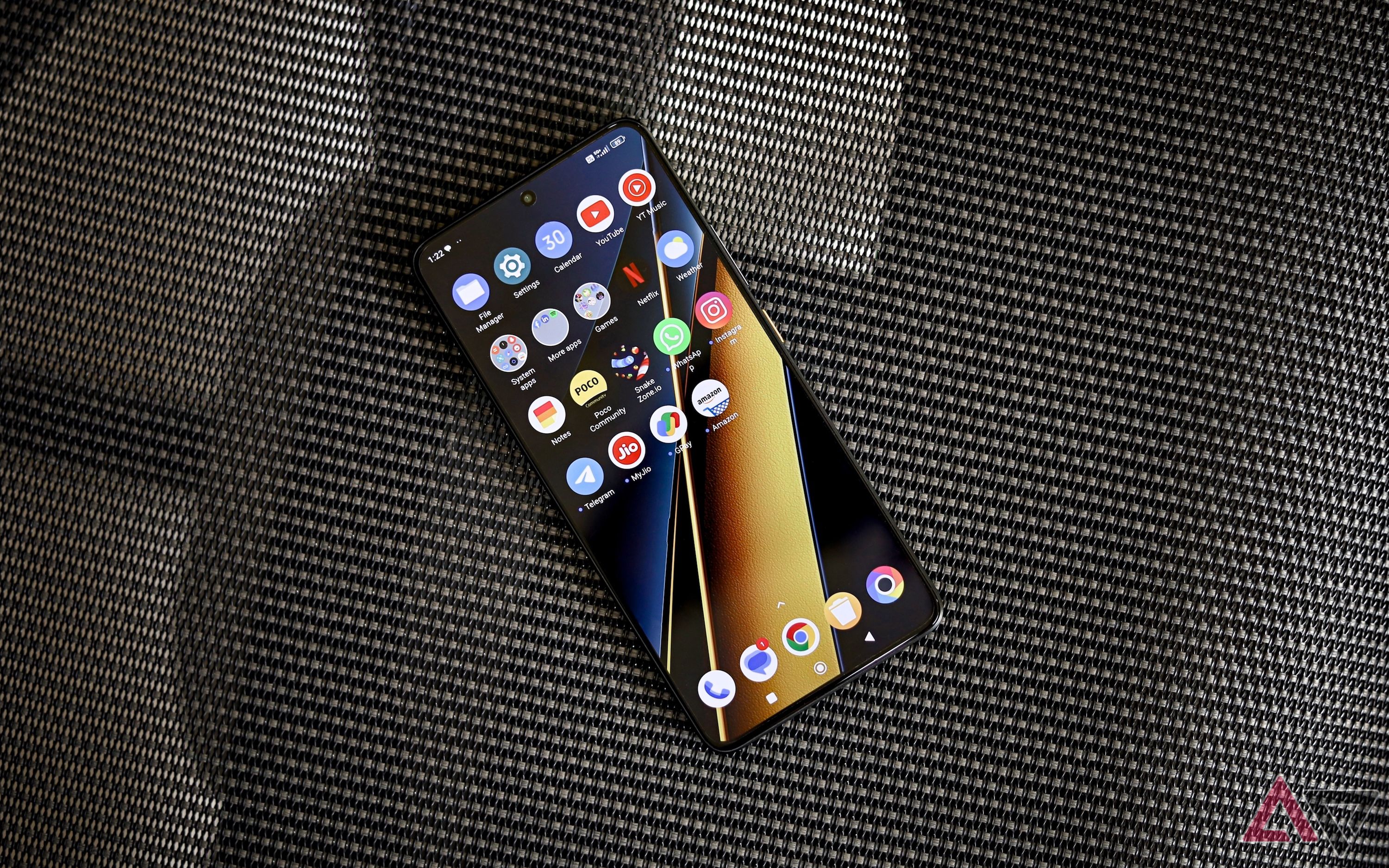 Poco X6 Pro front photo with a meshed background