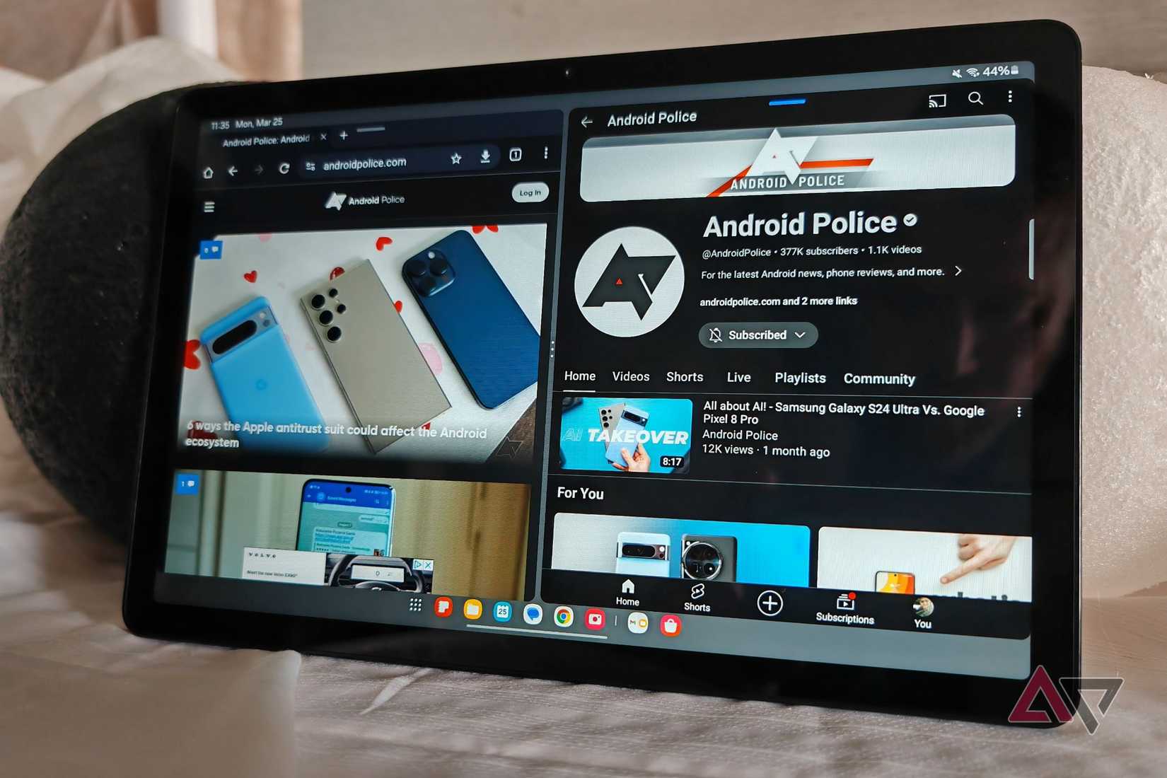 Samsung Galaxy Tab A9+ mostrando múltiplas janelas