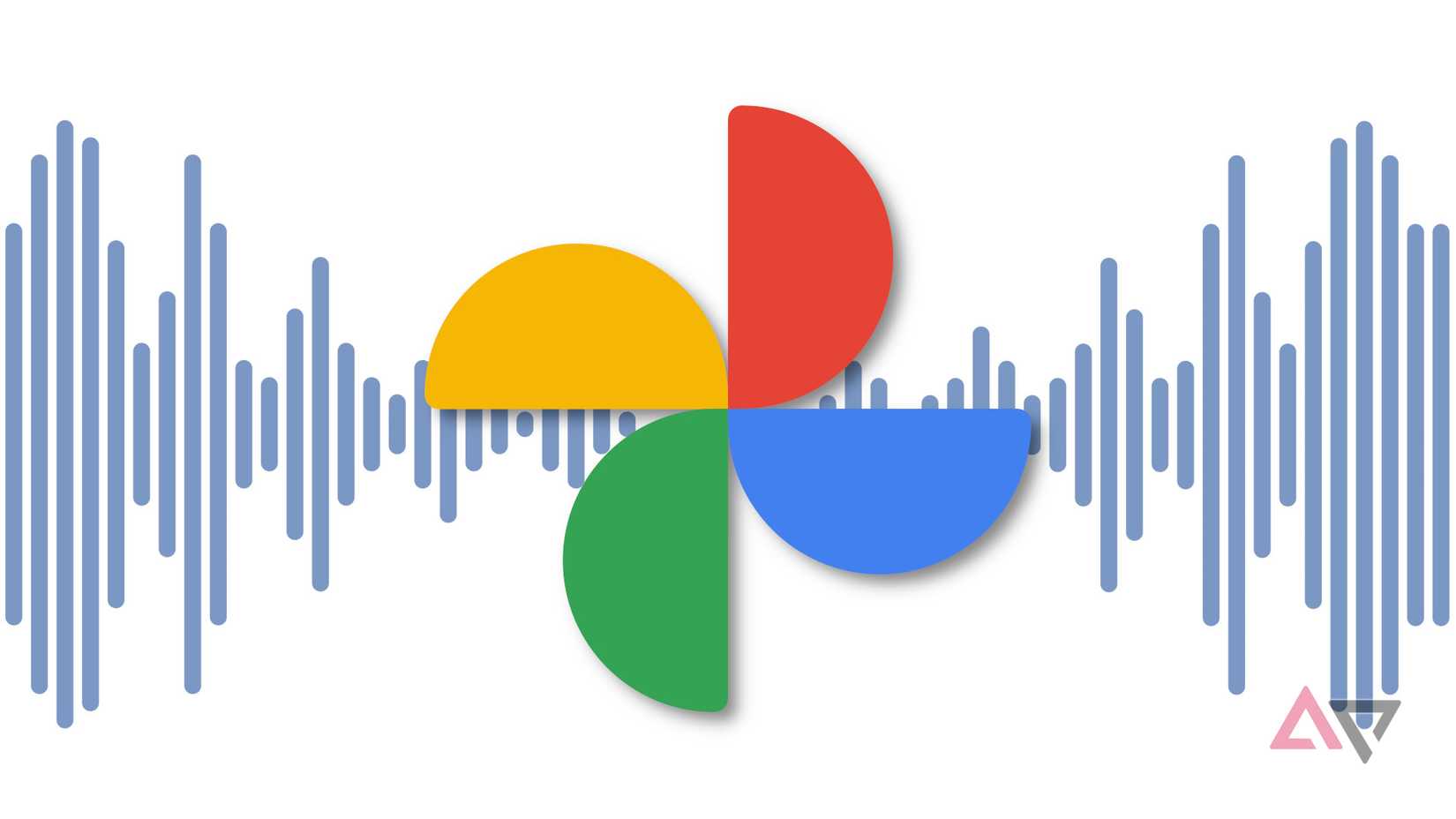 O logotipo do Google Fotos aparece sobre uma forma de onda sonora