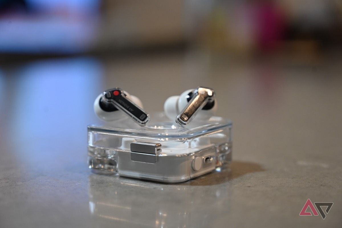 Nothing Ear earbuds on top of charging case