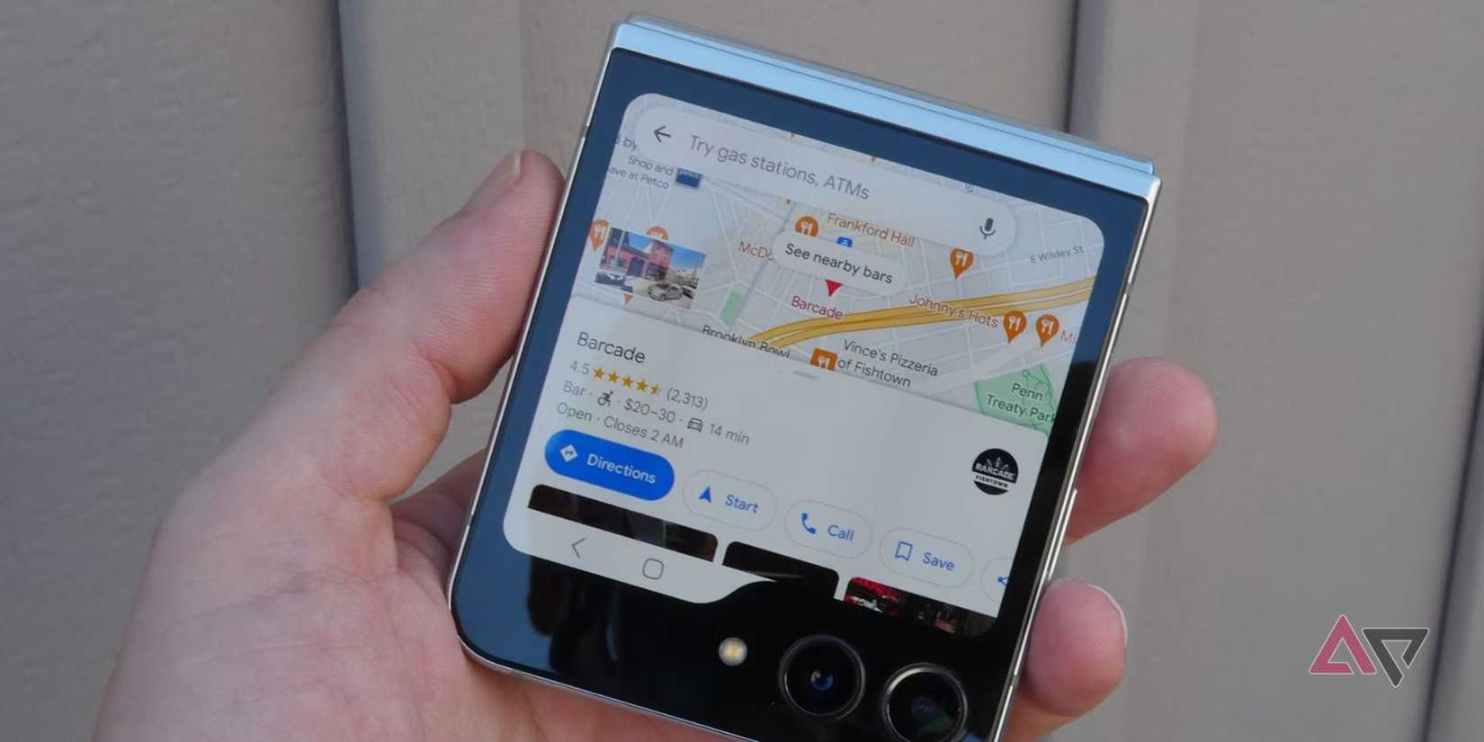 The Galaxy Z Flip 5 showing Google Maps on the outer screen.
