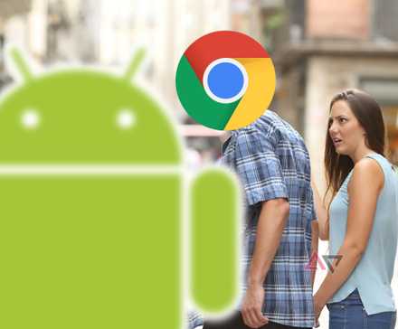 Chrome distracted boyfriend checking out Android