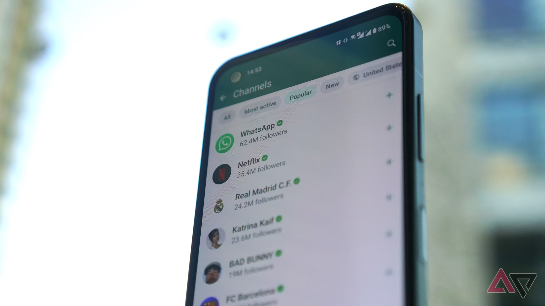 A portrait shot of a phone showing the user interface for WhatsApp.