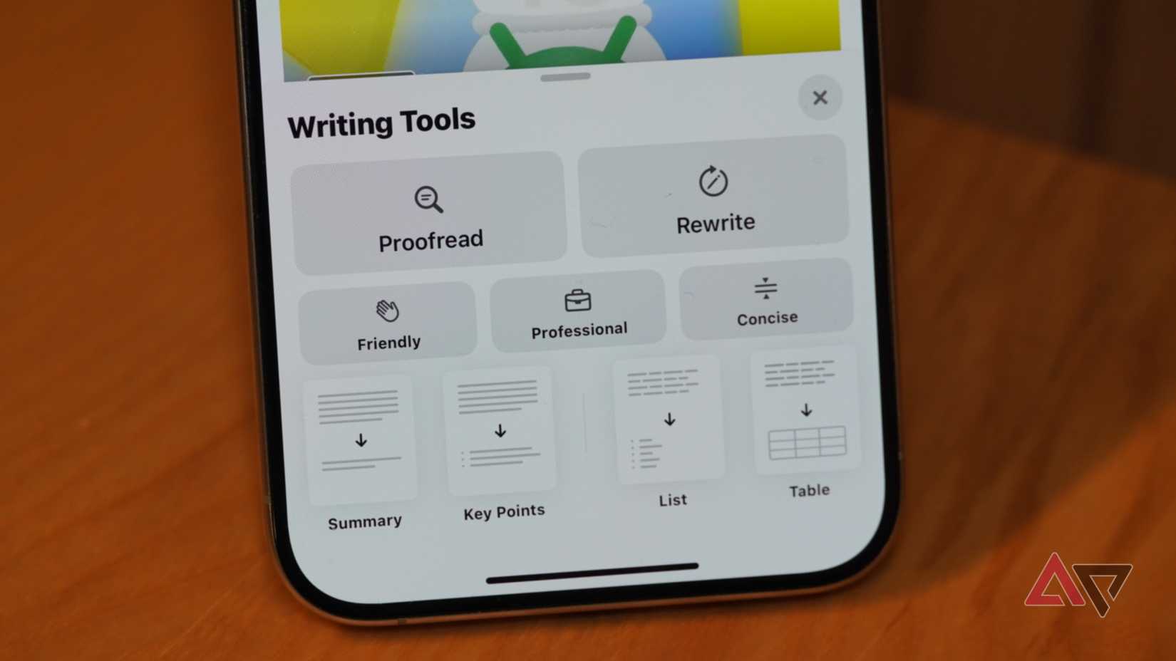 A close-up of the Writing Tools in Apple Intelligence.