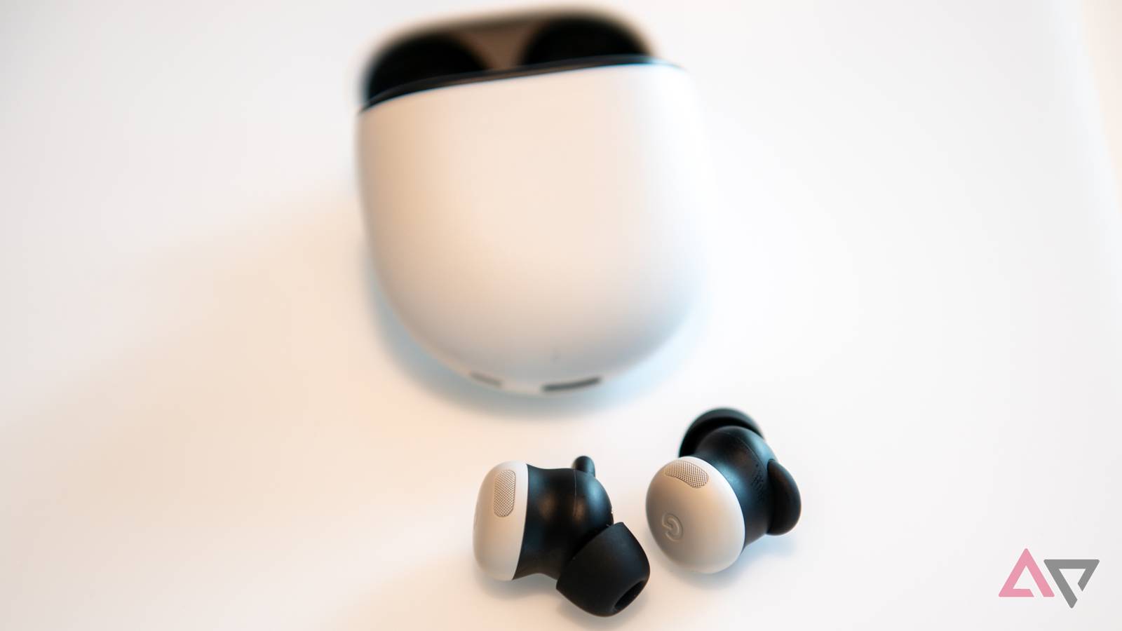 The Google Pixel Bud Pro 2 next to the charging case