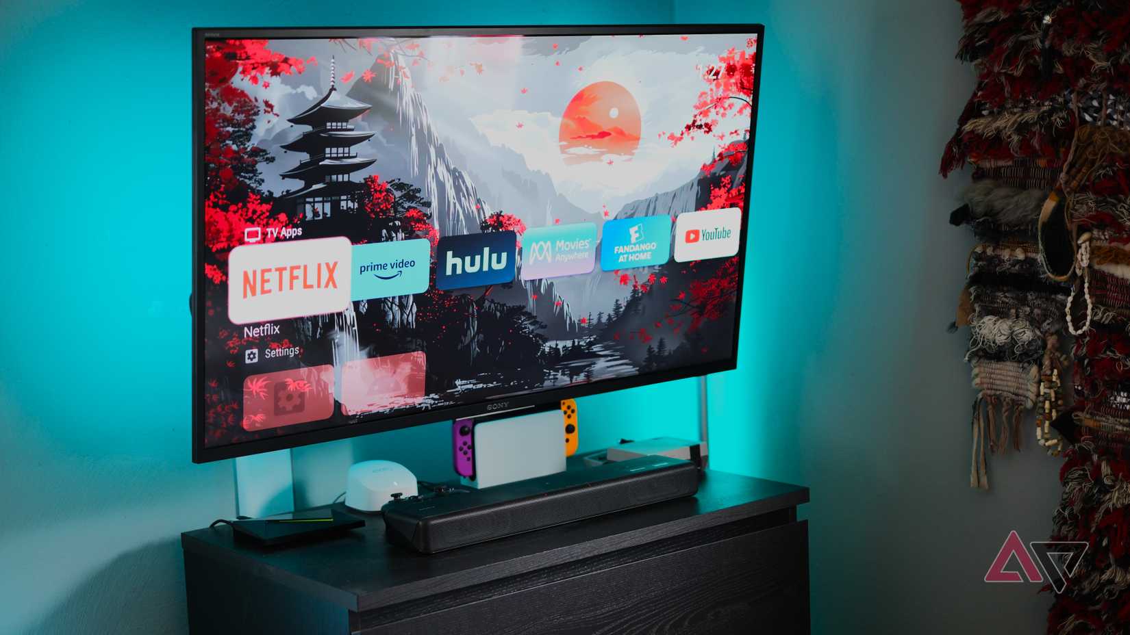 Shield TV hooked up to Sony TV with LEDS in background