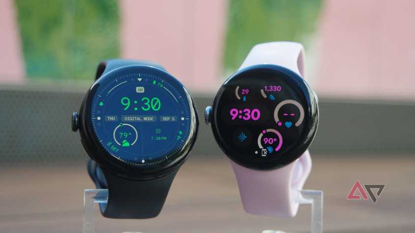 Both Google Pixel Watch 3 versions, side-by-side. 41mm and 45mm.